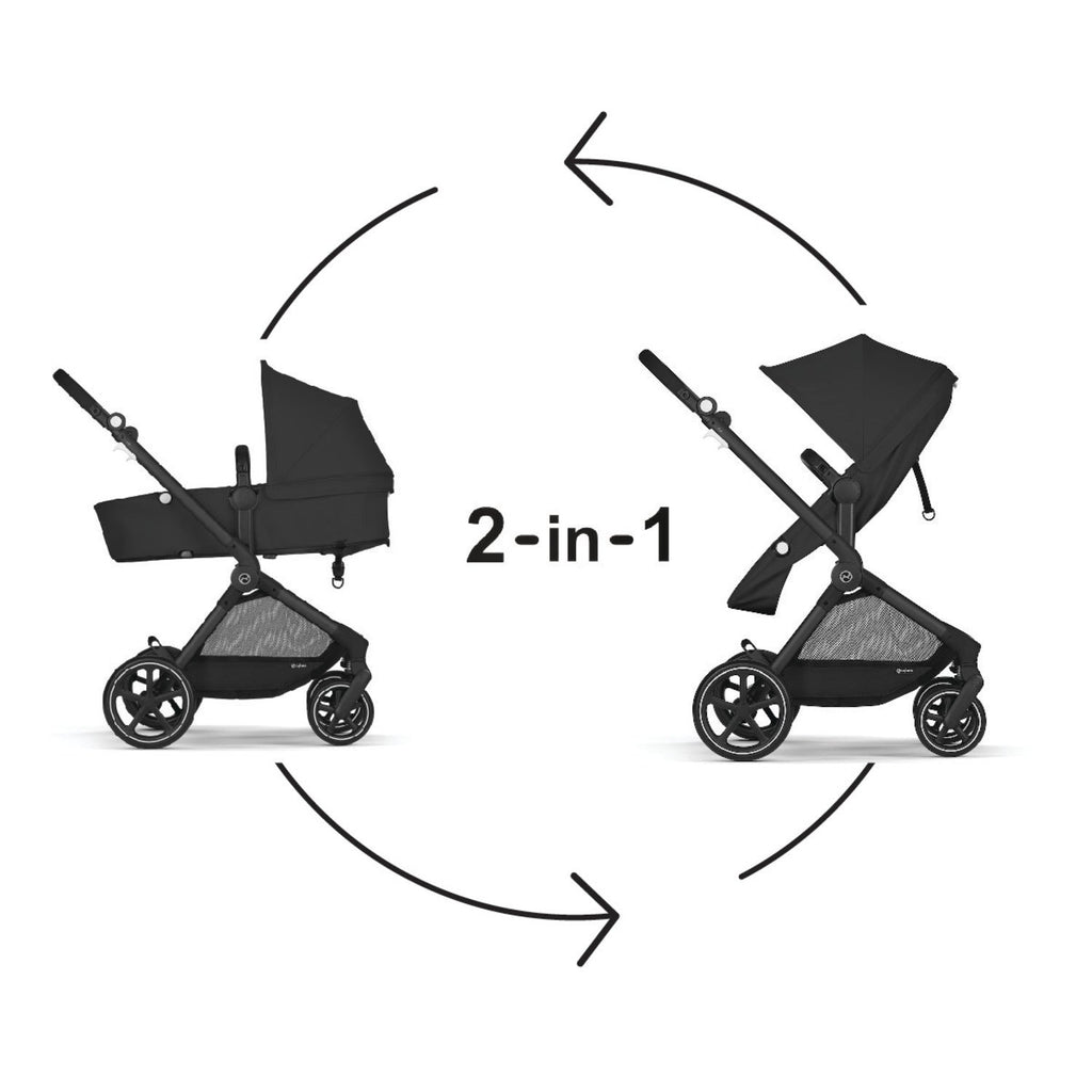 Cybex EOS 5-in-1 Travel System Stroller + Lightweight Aton G Infant Car Seat - Black / Moon Black