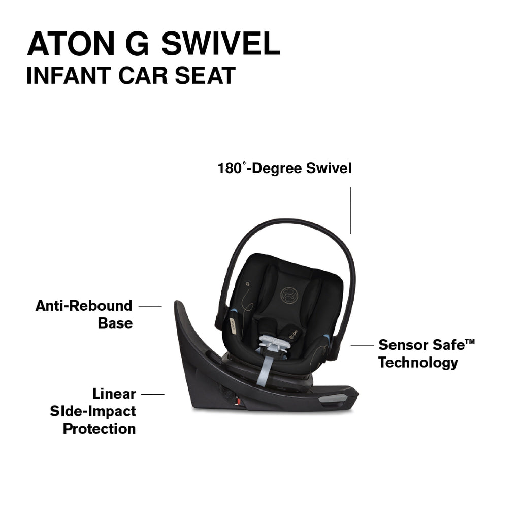 Cybex EOS 5-in-1 Travel System Stroller + Lightweight Aton G Swivel with SensorSafe - Silver / Moon Black