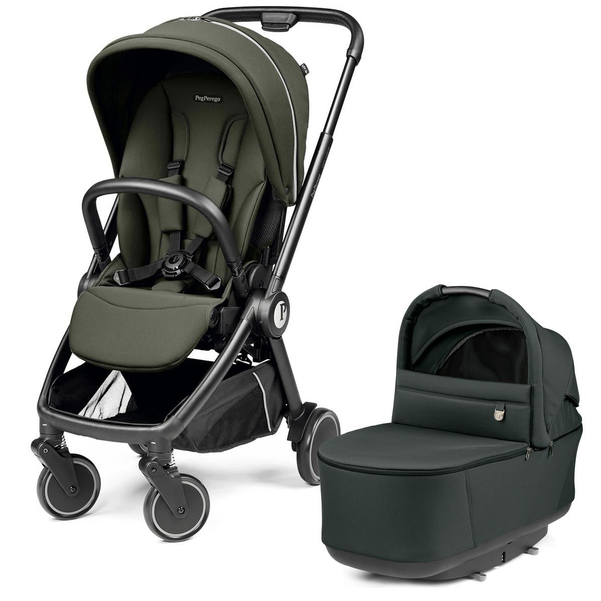 Peg Perego City Loop Stroller + Pop Up Bassinet With Stand Bundle - Black / Metal / Metal
