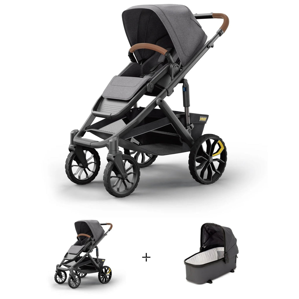 Veer Switch&Roll Luxe Single-to-Double Stroller + Infant Essentials Bundle - Gray Granite