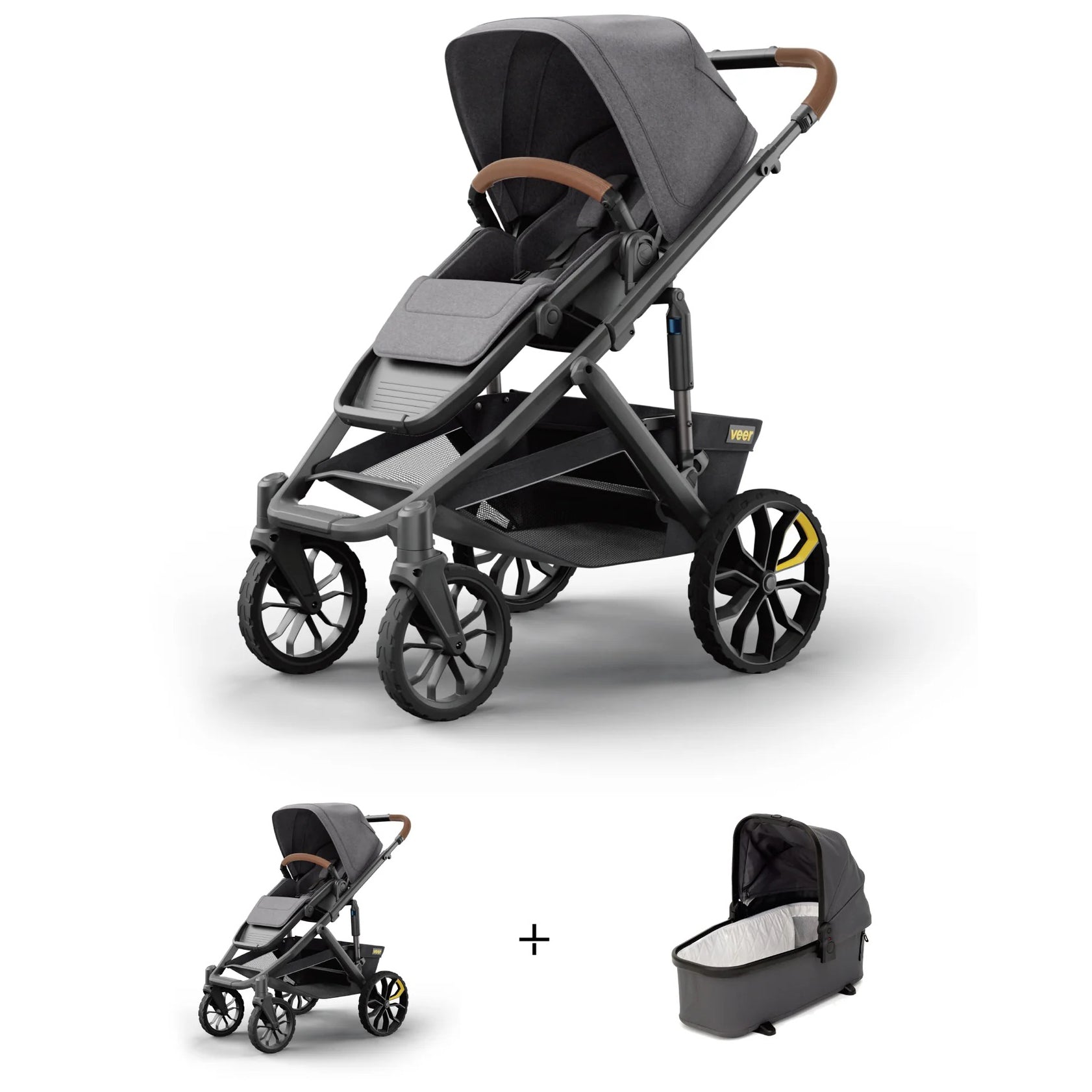 Veer Switch&Roll Luxe Single-to-Double Stroller + Infant Essentials Bundle - Gray Granite