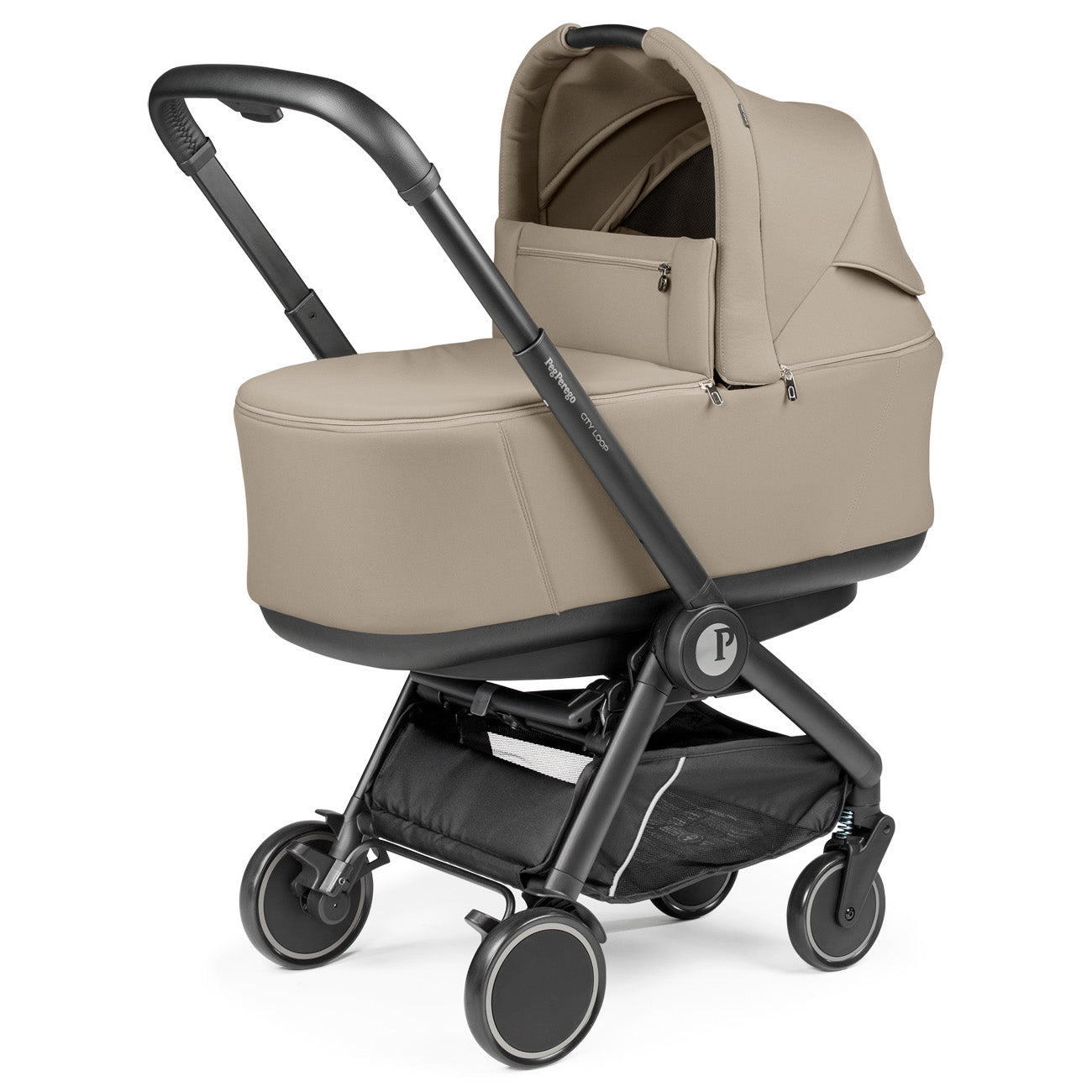 Peg Perego City Loop Stroller + Bassinet +  Primo Viaggio Lounge Travel System Bundle - Black / Metal / Metal