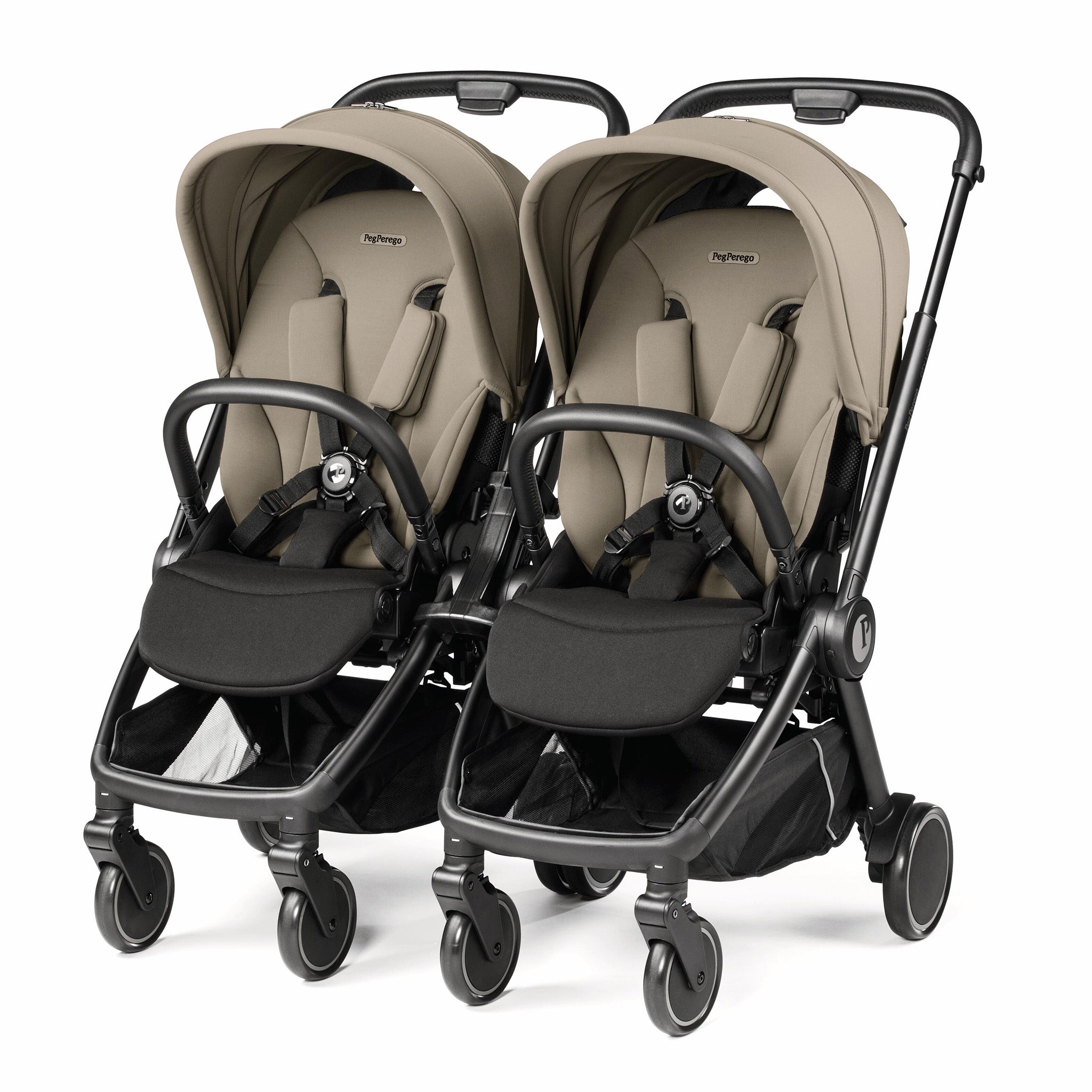Peg Perego City Loop Double Stroller + Primo Viaggio Lounge Travel System Bundle - Black / True Black / True Black