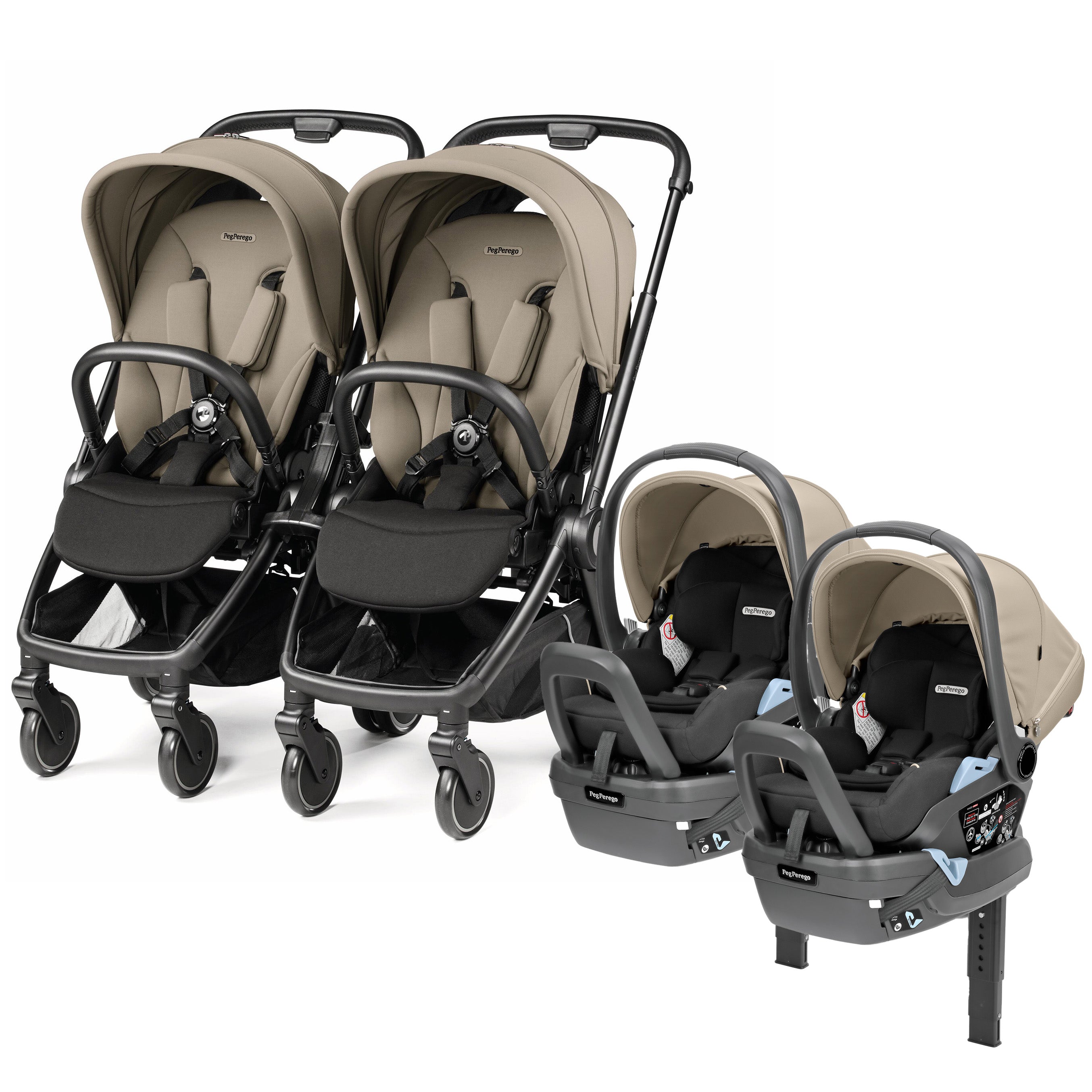 Peg Perego City Loop Twin Stroller + Primo Viaggio Lounge Travel System Bundle - Black / Vanilla Blend / Vanilla Blend