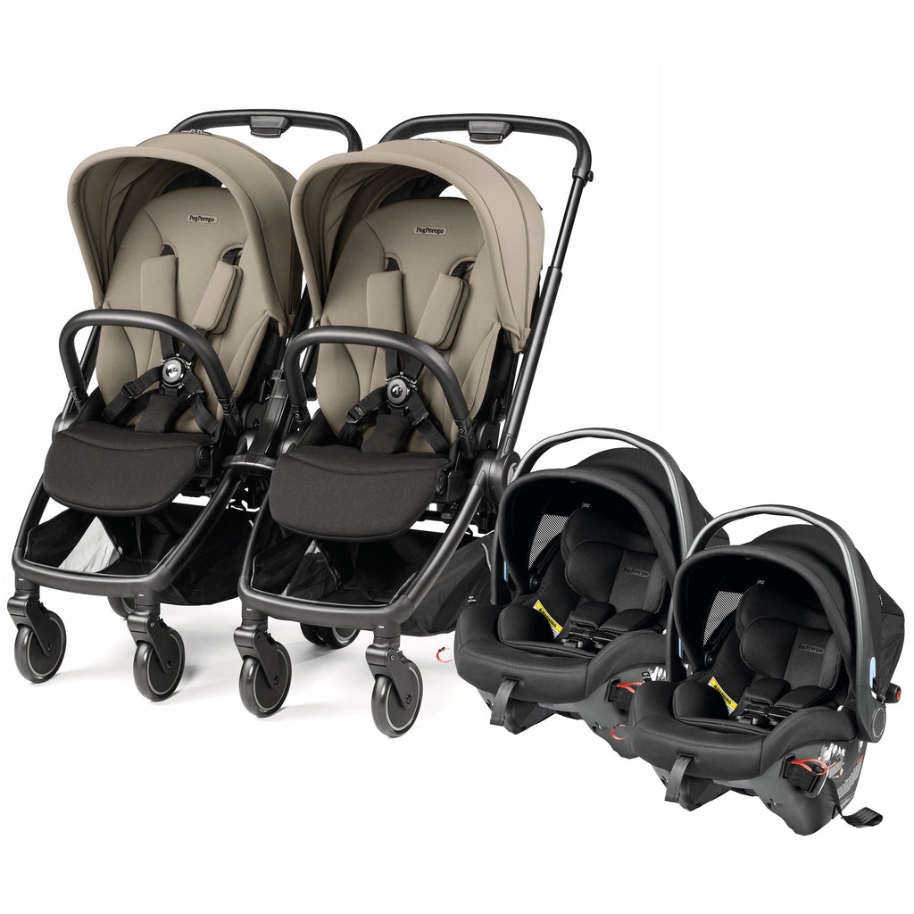 Peg Perego City Loop Twin Stroller + Primo Viaggio Urban Mobility Travel System Bundle - Black / Vanilla Blend / True Black