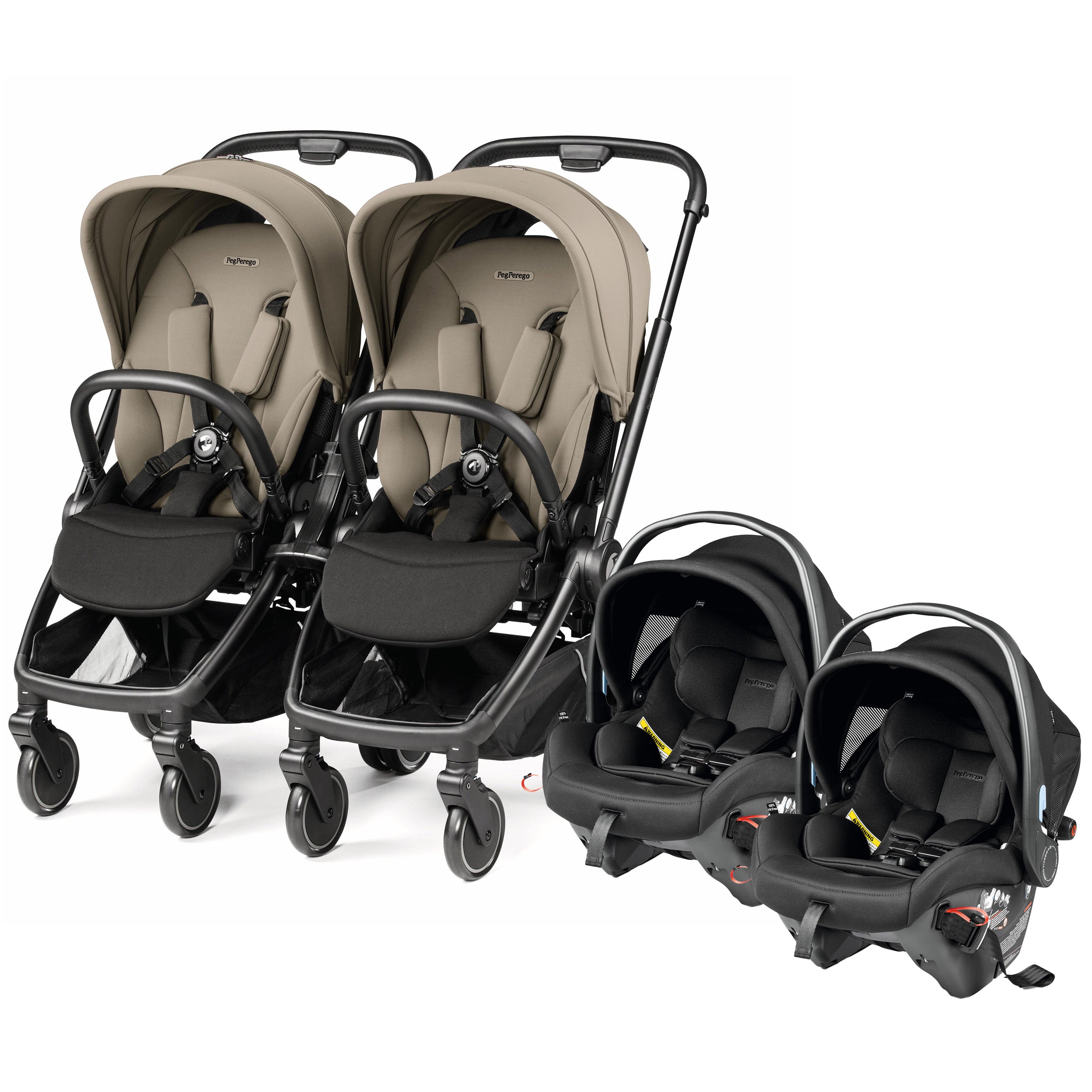 Peg Perego City Loop Twin Stroller + Primo Viaggio Urban Mobility Travel System Bundle - Black / Vanilla Blend / True Black