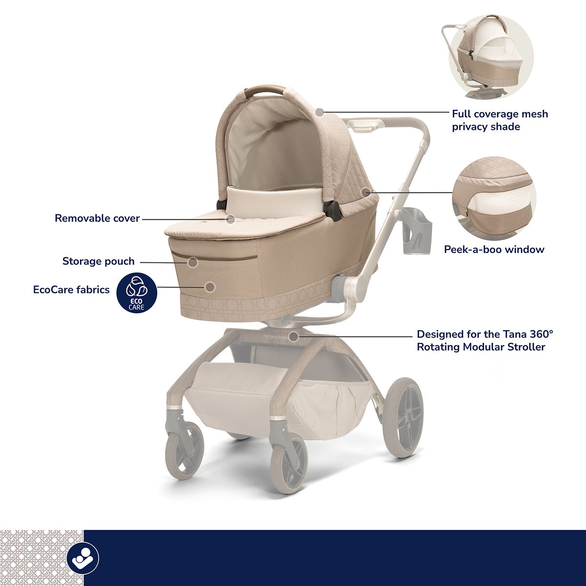 Maxi-Cosi Tana 360 + Peri 180 Rotating Infant Car Seat Travel System + Bassinet Bundle - Natural Heritage