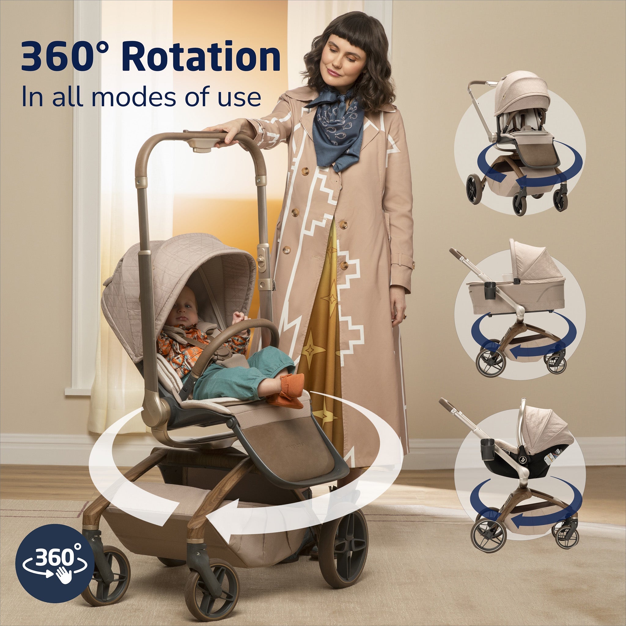 Maxi-Cosi Tana 360 + Peri 180 Rotating Infant Car Seat Travel System + Bassinet Bundle - Natural Heritage