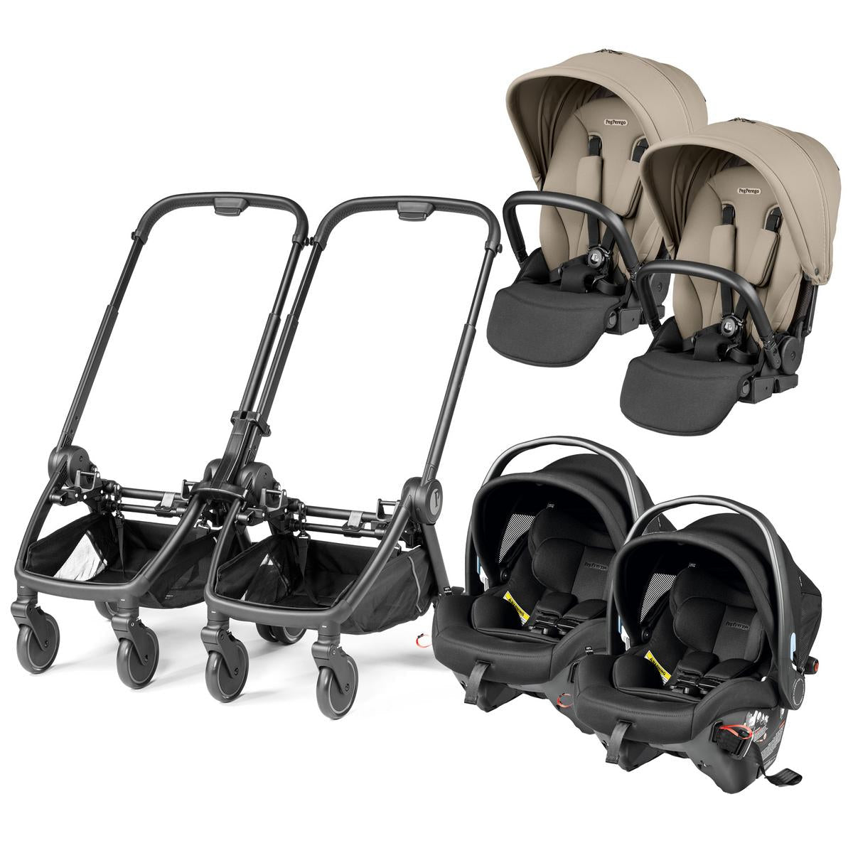Peg Perego City Loop Twin Stroller + Primo Viaggio Urban Mobility Travel System Bundle - Black / Vanilla Blend / True Black