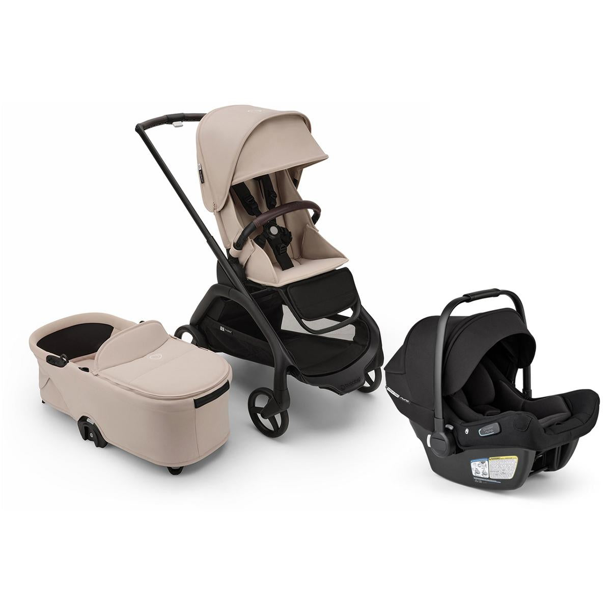 Bugaboo Dragonfly Stroller + Bassinet + Turtle Air Shield Travel System Bundle - Black / Desert Taupe / Desert Taupe / Black