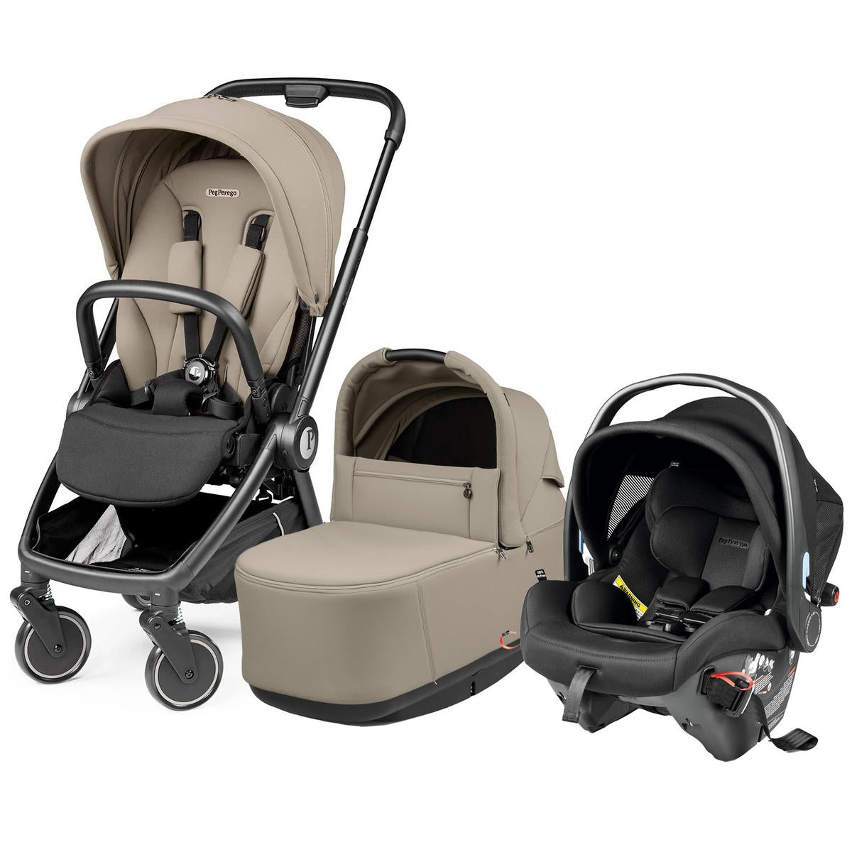 Peg Perego City Loop Stroller + Bassinet +  Primo Viaggio Urban Mobility Travel System Bundle - Black / Vanilla Blend / True Black