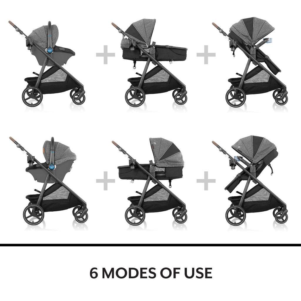 Evenflo Shyft Intuiti+ Travel System w/ Revolve180 LiteMax NXT with SensorySoothe - Angler Tweed