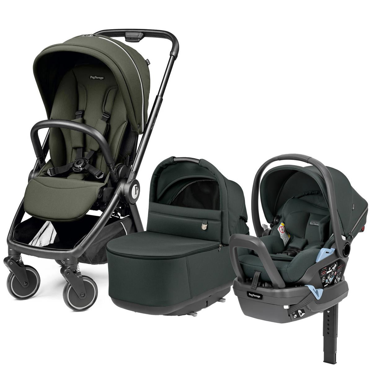 Peg Perego City Loop Stroller + Bassinet +  Primo Viaggio Lounge Travel System Bundle - Black / Metal / Metal