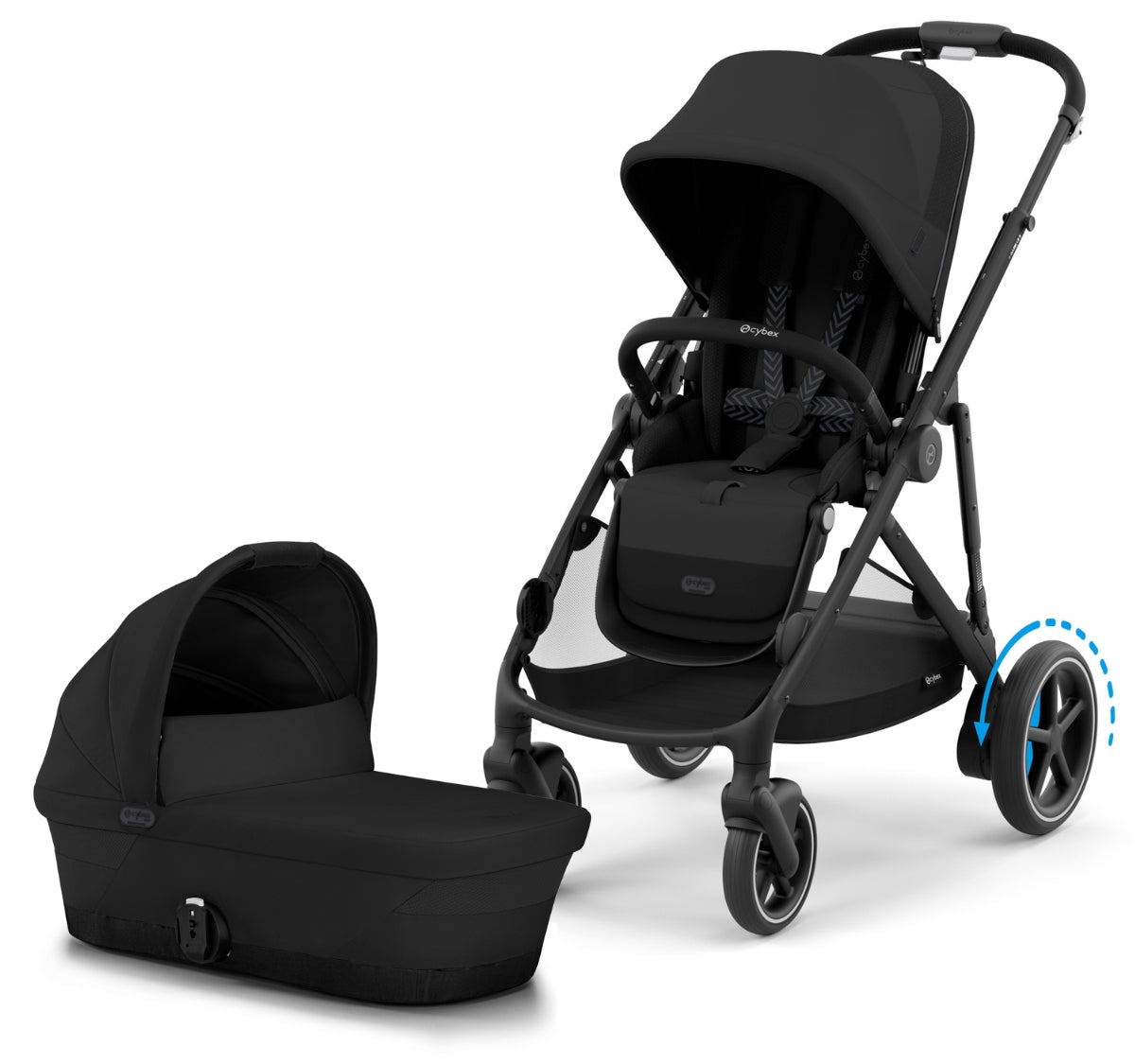 Cybex eGazelle S Electronic Assist Stroller + Gazelle S 2 Cot Bundle - Black Frame / Moon Black