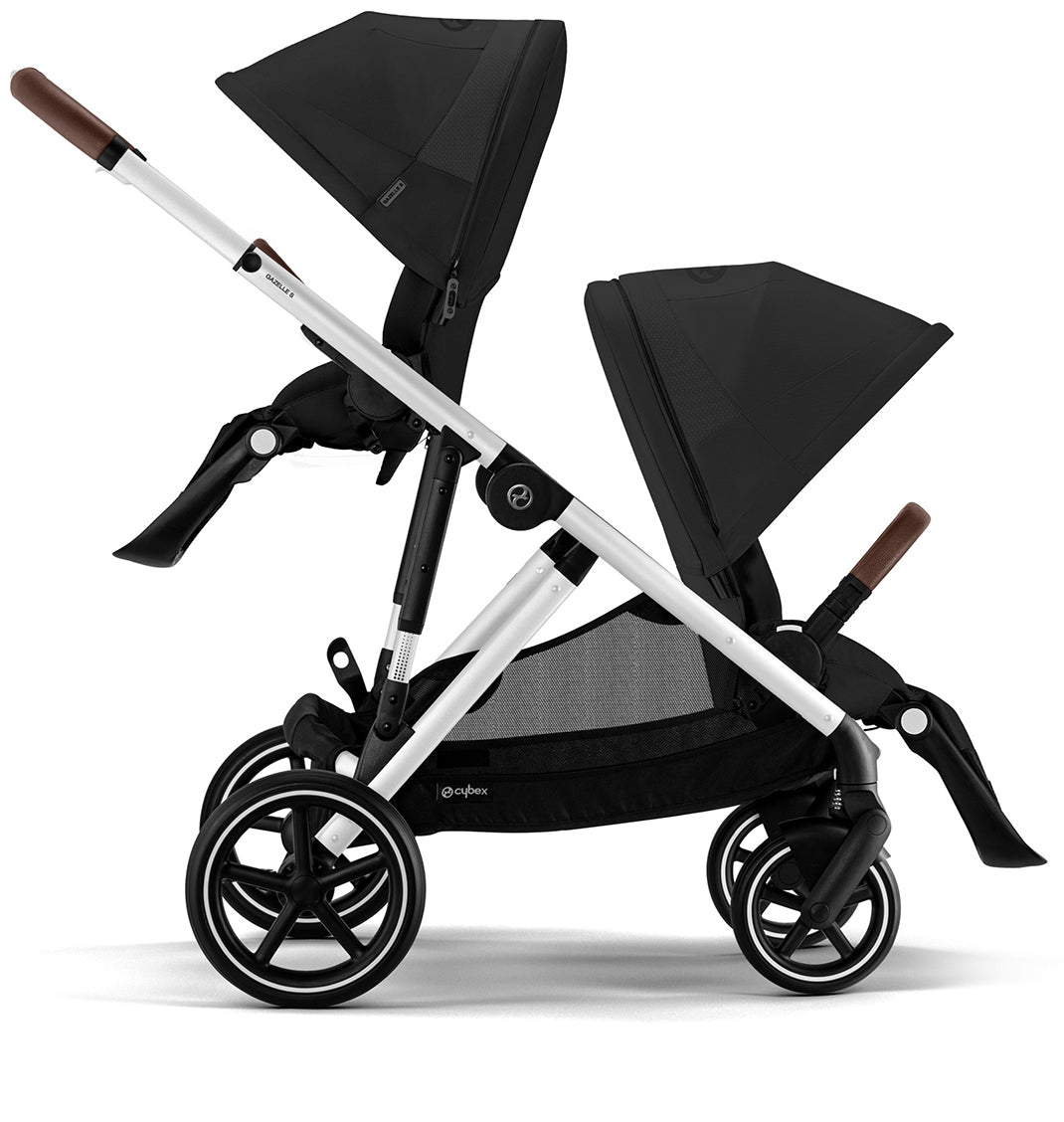 Cybex Gazelle S 2 Single-to-Double Stroller + Cot Bundle - Black Frame / Moon Black