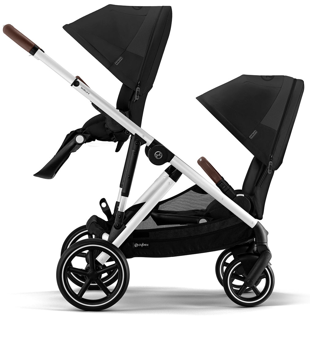 Cybex Gazelle S 2 Single-to-Double Stroller + Cot Bundle - Black Frame / Moon Black
