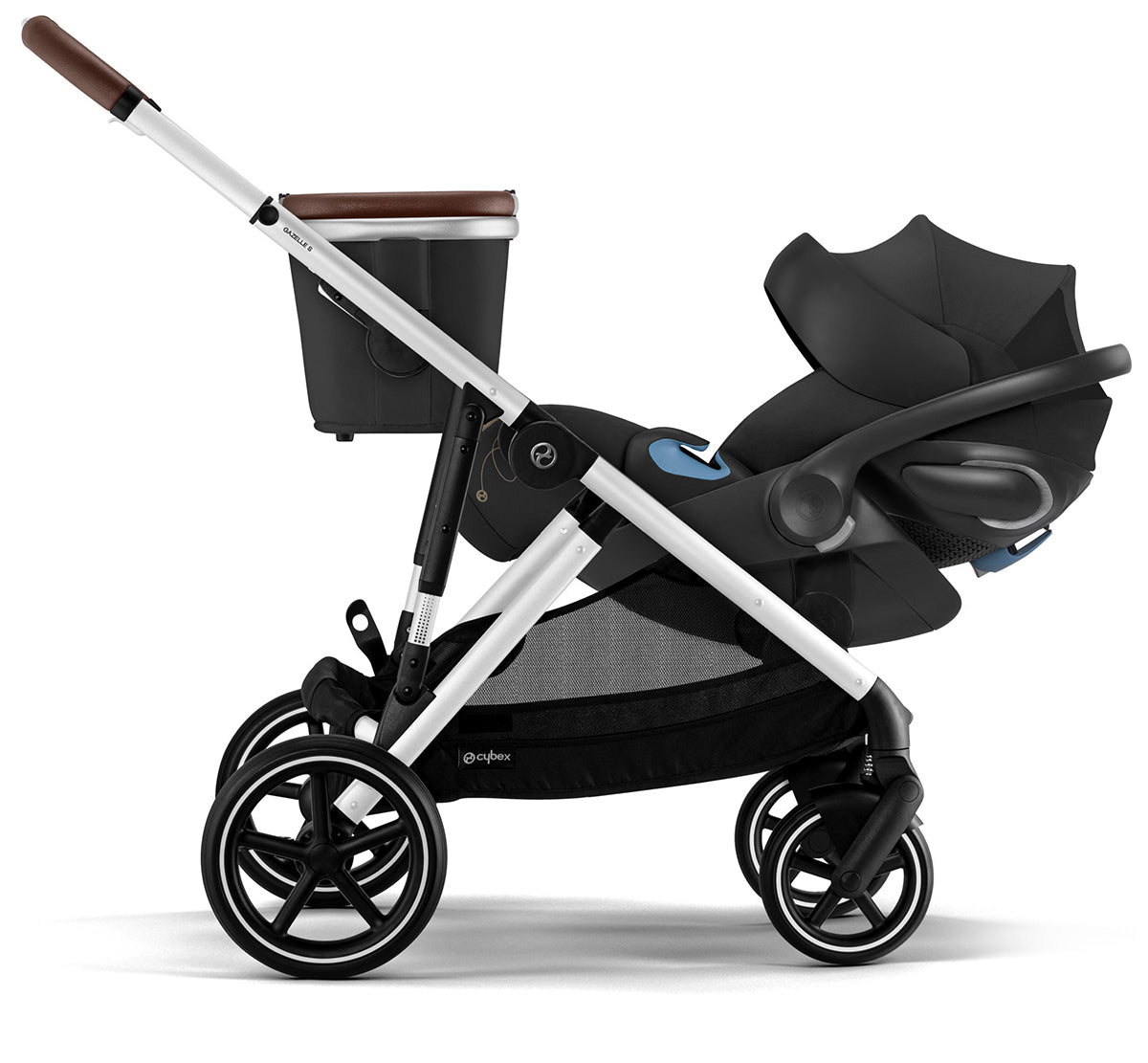 Cybex Gazelle S 2 Single-to-Double Stroller + Cot Bundle - Black Frame / Moon Black