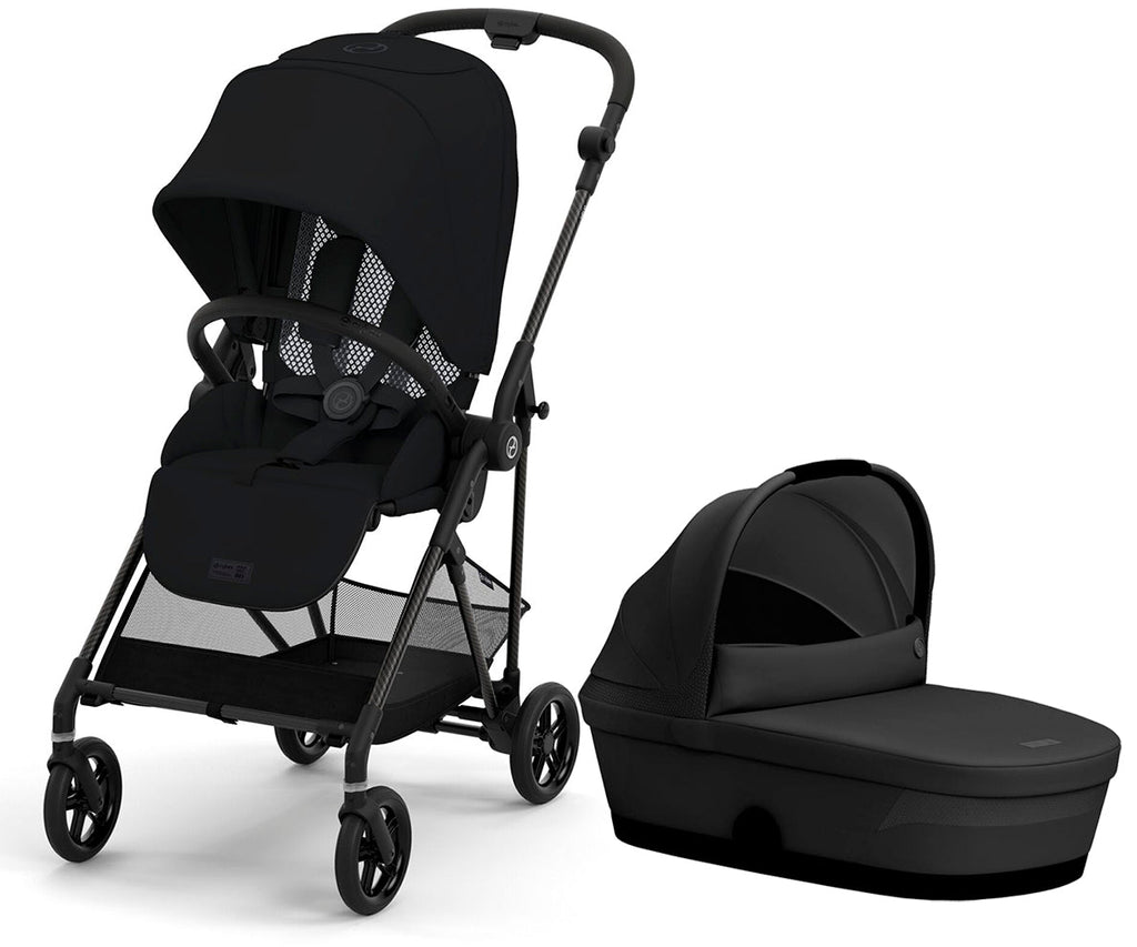 Cybex Melio Carbon 3 Compact Stroller + Melio Cot 3 Bundle - Moon Black