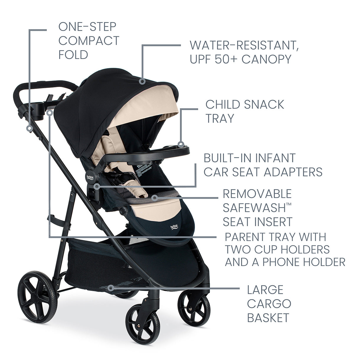 Britax Willow Brook S+ Travel System with Alpine Anti-Rebound Base - Sand Onyx