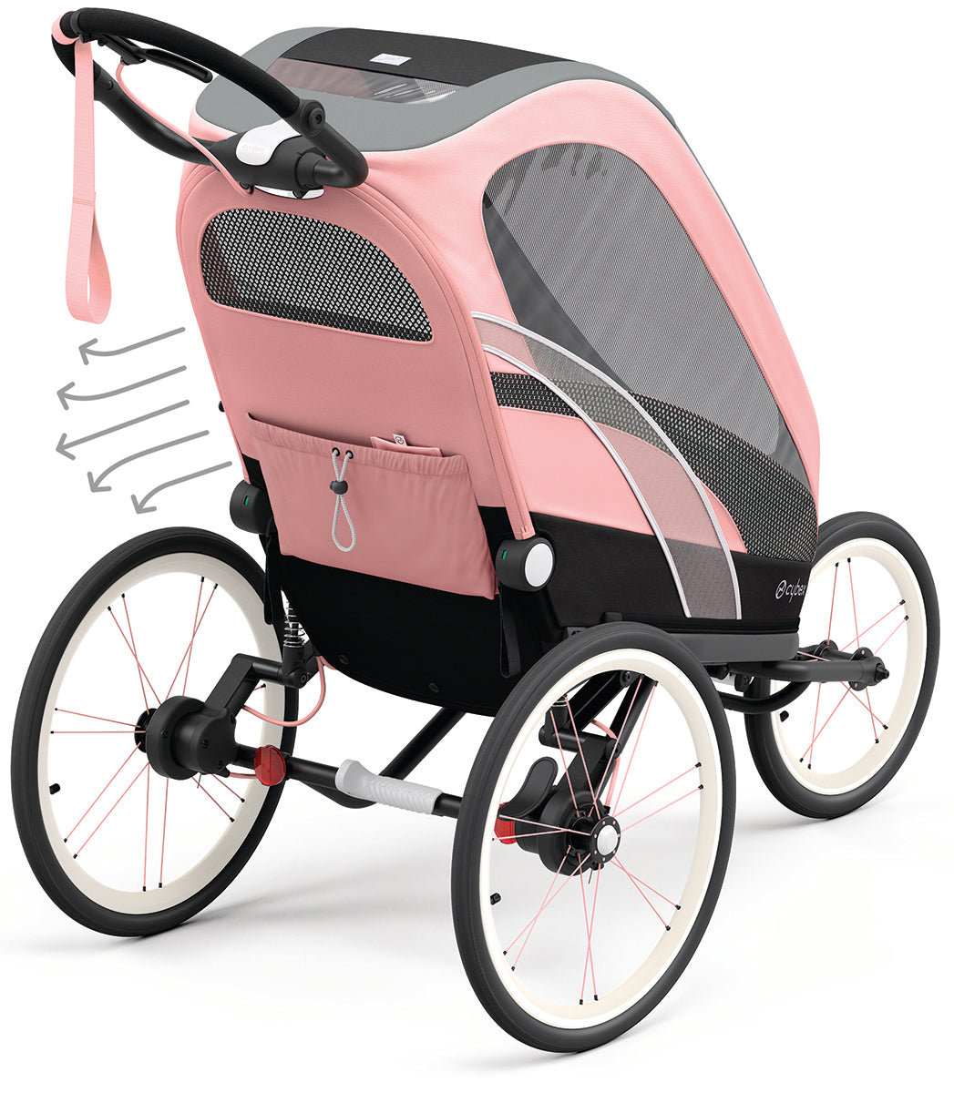 Cybex Zeno Multisport Trailer Bundle - Black/Pink Frame + Silver Pink Seat Pack