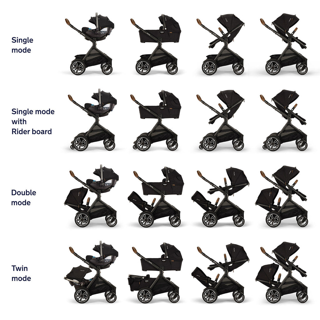 Nuna DEMI Next Stroller with Rider Board + DEMI Next Bassinet with Stand Bundle - Granite