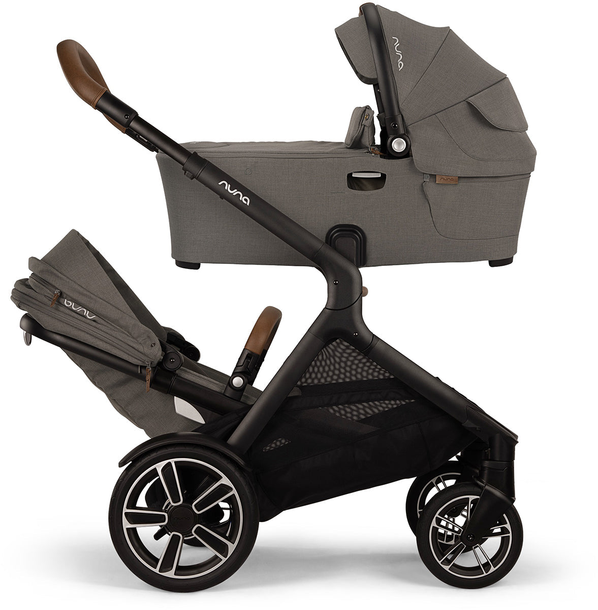 Nuna DEMI Next Stroller with Rider Board + DEMI Next Bassinet with Stand Bundle - Granite