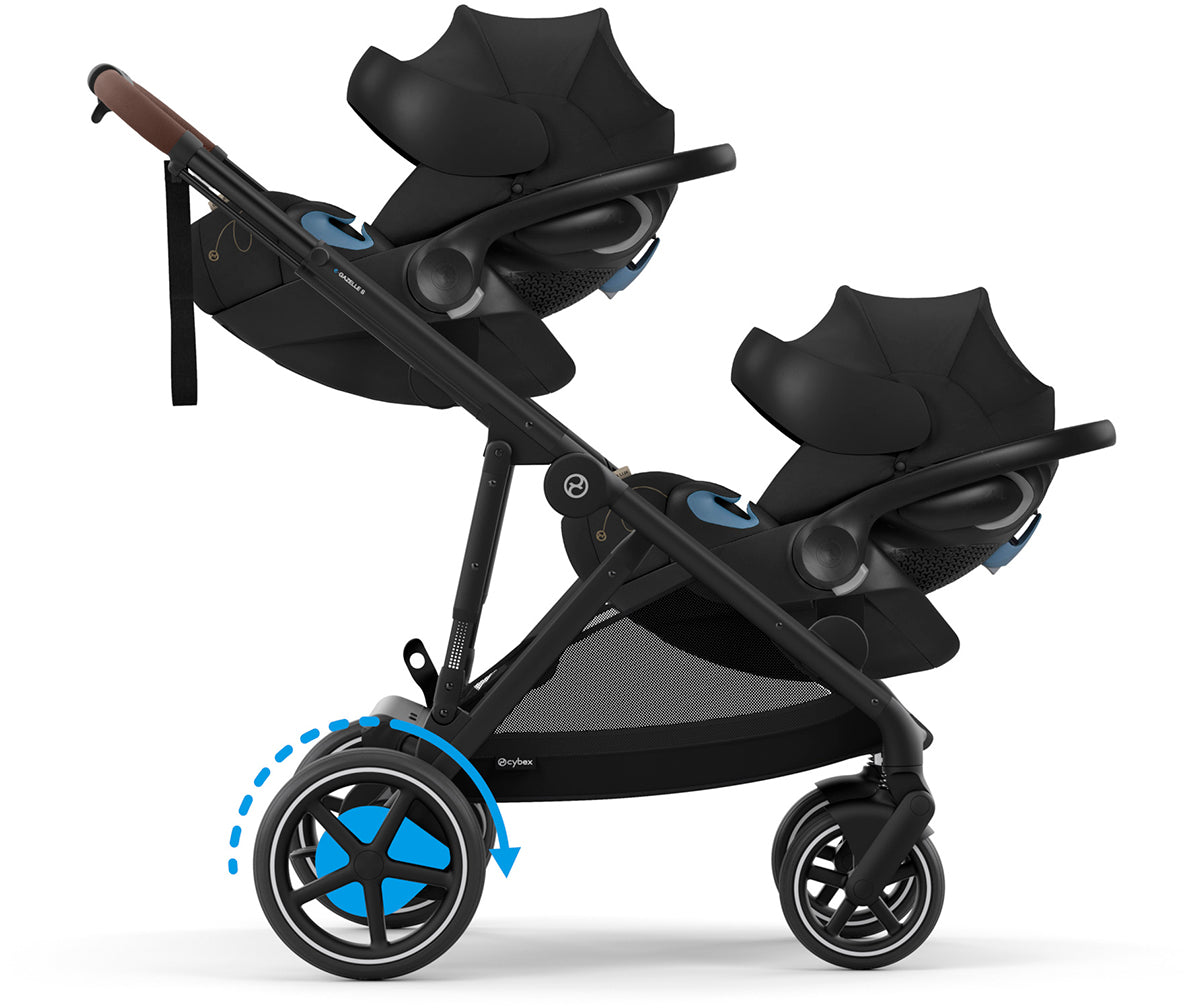 Cybex eGazelle S Double Stroller + Cloud G Lux SensorSafe Twin Travel System Bundle - Black Frame / Moon Black / Moon Black