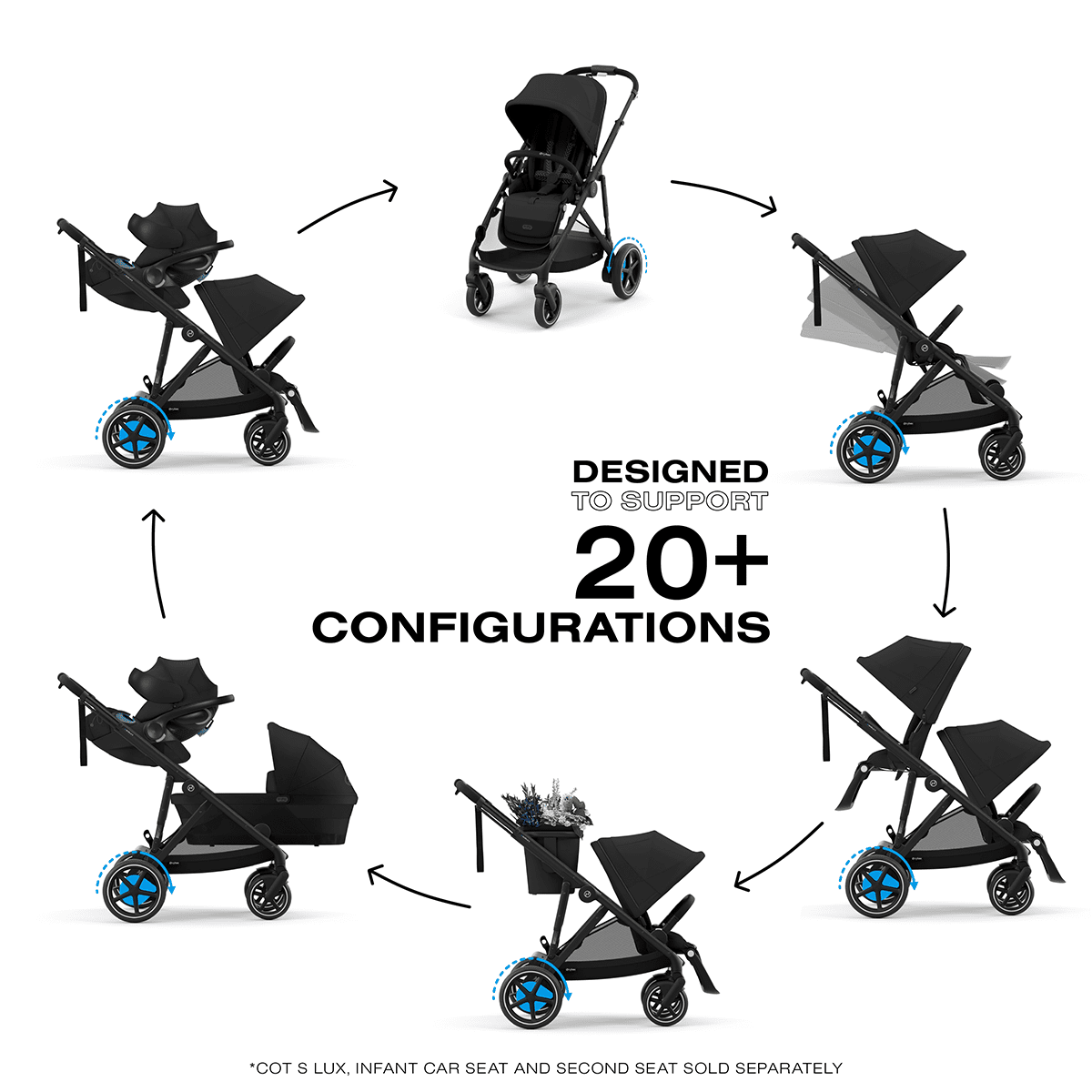 Cybex eGazelle S Electronic Assist Stroller - Black Frame / Moon Black