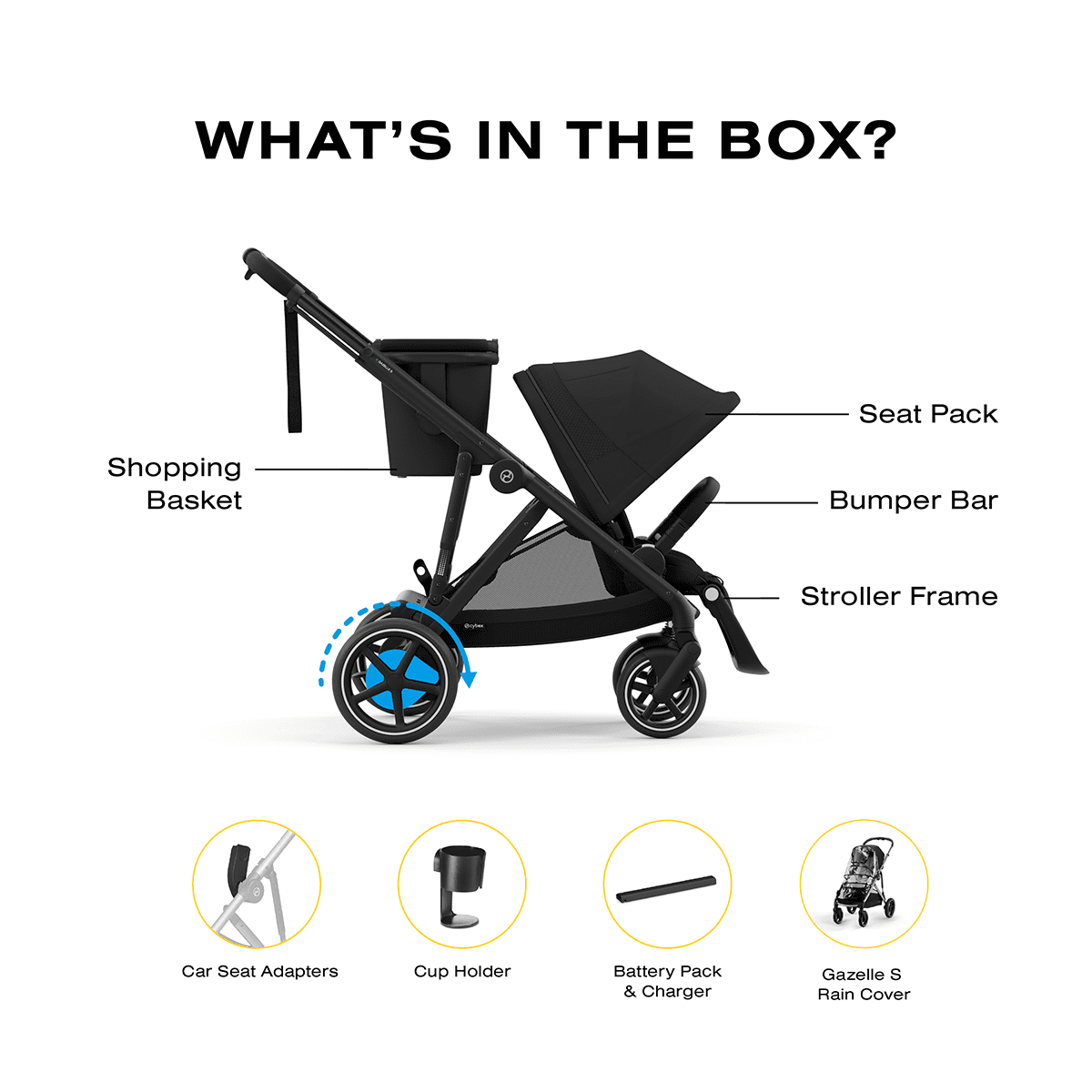 Cybex eGazelle S Electronic Assist Stroller - Black Frame / Moon Black