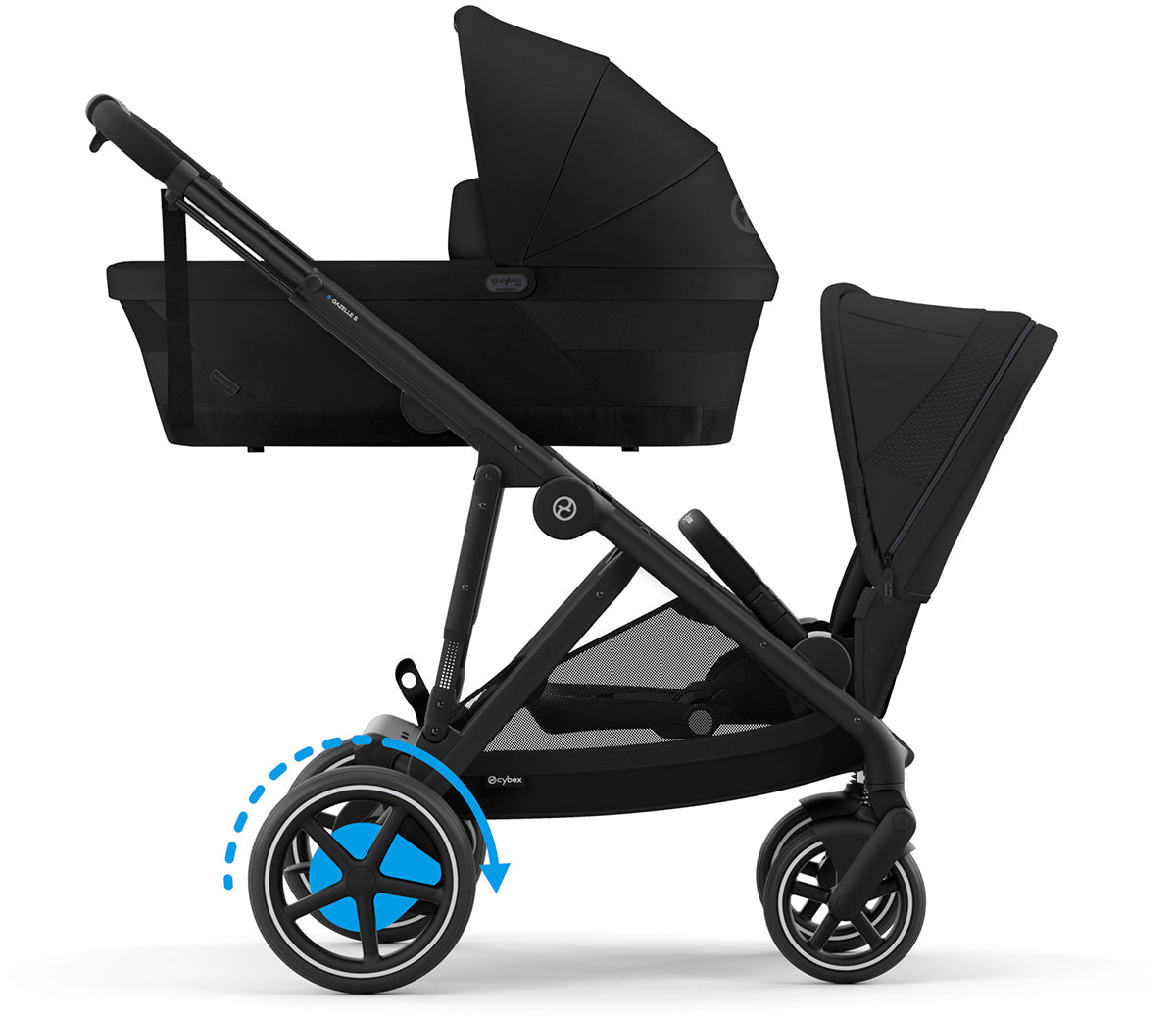 Cybex eGazelle S Electronic Assist Stroller + Gazelle S 2 Cot Bundle - Black Frame / Moon Black
