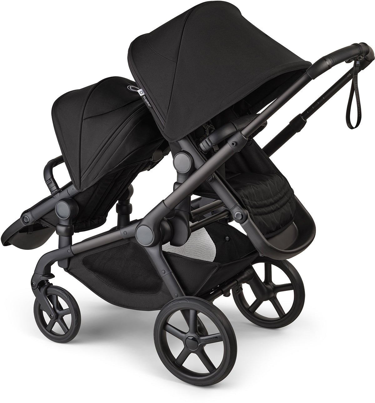 Bugaboo Kangaroo Double Stroller + Turtle Air Shield By Nuna Travel System Bundle - Black / Midnight Black / Midnight Black / Black