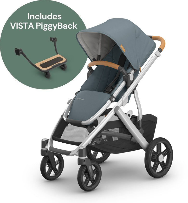 UPPAbaby Vista V3 Single-to-Double Stroller + PiggyBack Ride-Along Bundle - Callum