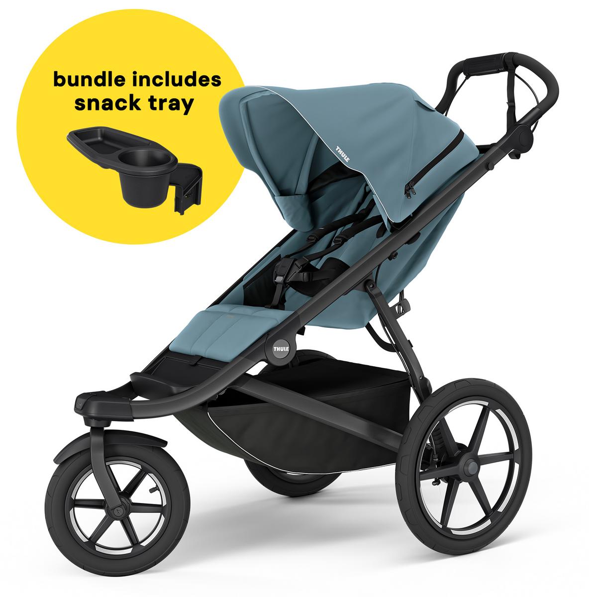 Thule Urban Glide 3 Single Jogging Stroller + Snack Tray Bundle - Mid-Blue